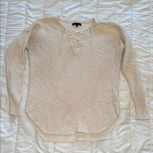 Women's Cream Sweater with Lace-Up Detail